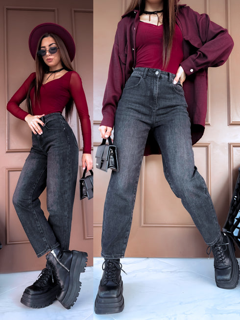 LOOSE džinsa bikses "TURBO W1115-1" - TUMŠI PELĒKAS